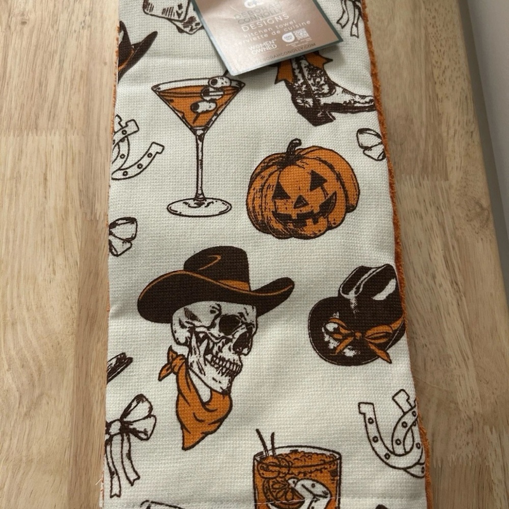 ⭐️ 2/$50 Halloween Kitchen Towels Skull Cowboy Pumpkin Western Bandana
